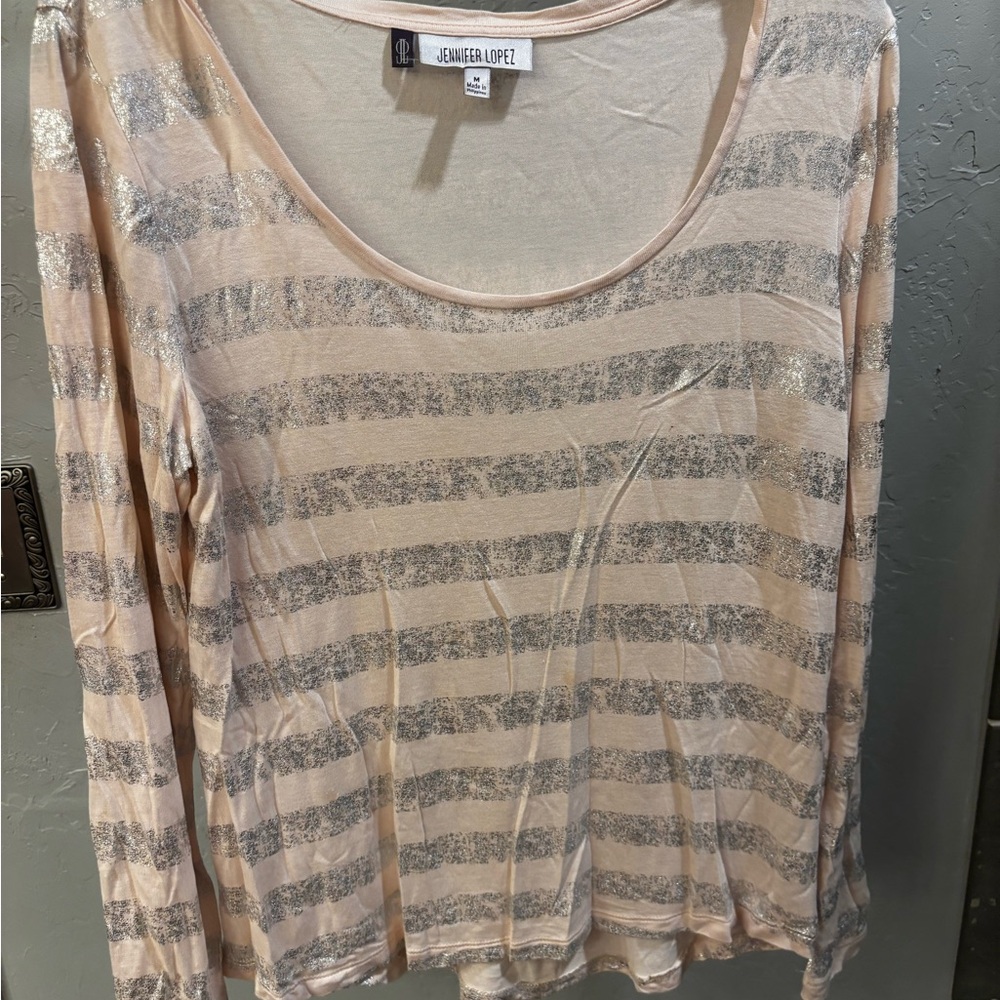 Jennifer Lopez Women's Striped Top - Silver and Baby Pink